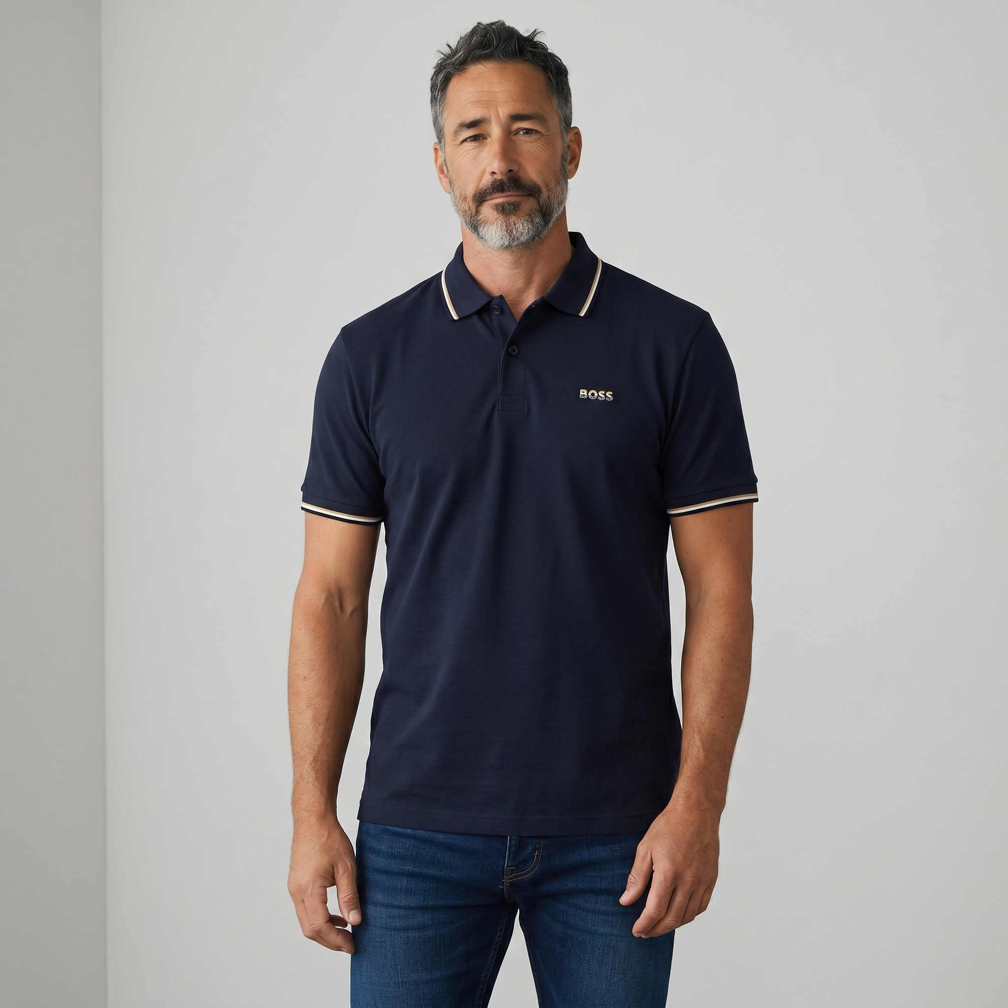 BOSS Signature Polo – Navy Gold Edition ✨