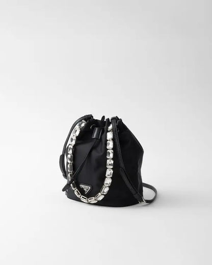 PRADA Crystal Handle Bucket Bag – Black Luxury Edition 🖤💎