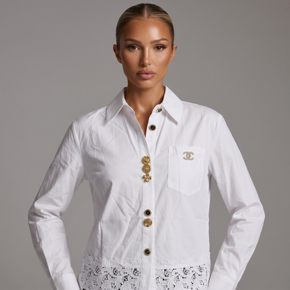 Chanel Lace Hem Button-Up Shirt 🤍✨