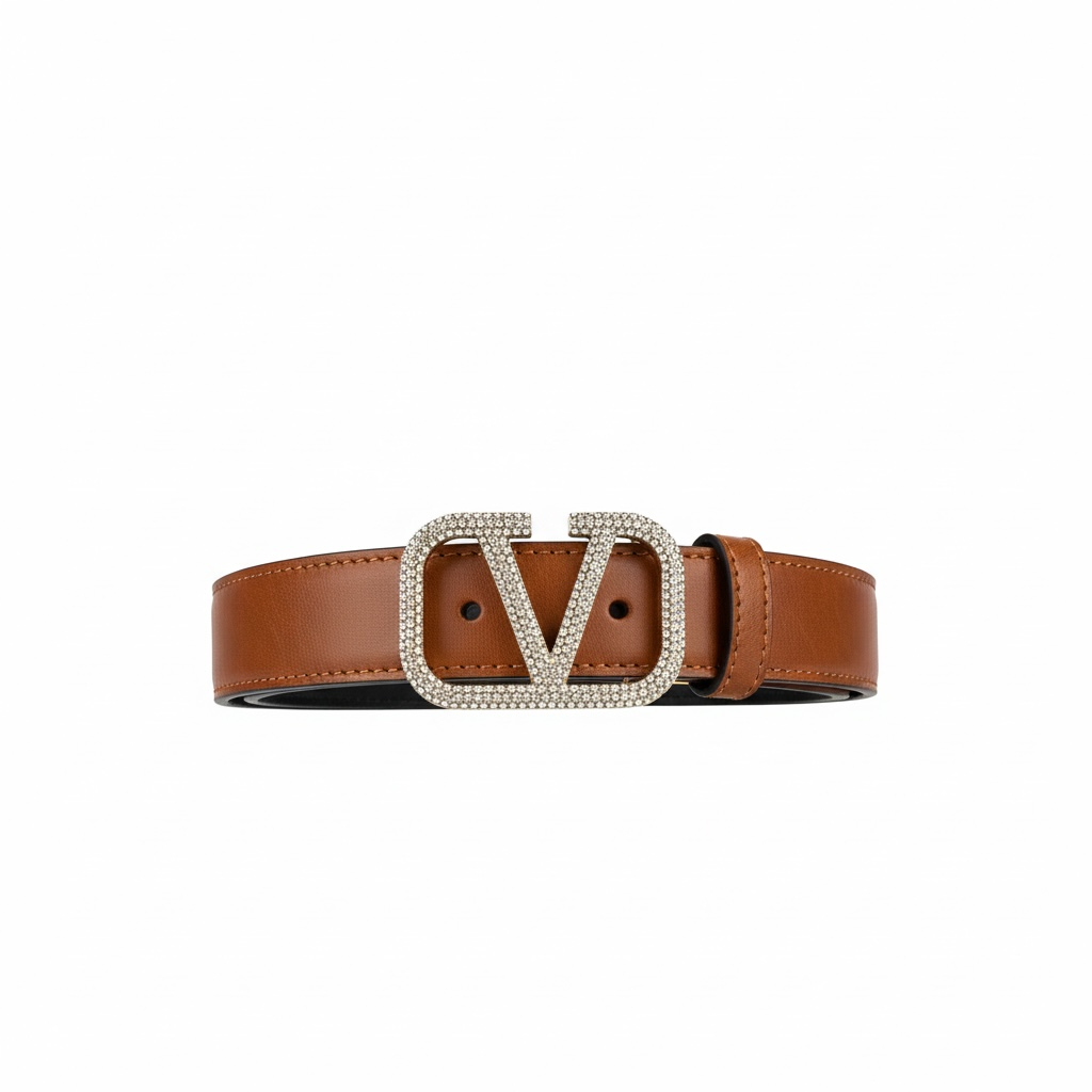 Valentino V Logo Crystal Buckle Reversible Belt 🤎✨