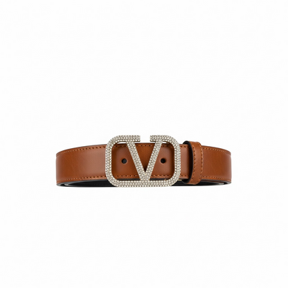 Valentino V Logo Crystal Buckle Reversible Belt 🤎✨