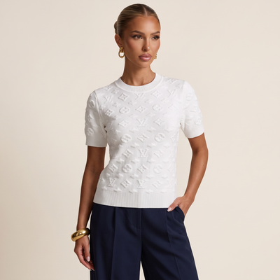 🤍 Louis Vuitton Embossed Monogram Knit Top | White | One Size