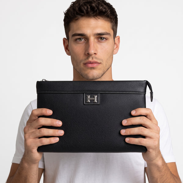 Hermès Pouch – Black Pebbled Clutch Bag 🖤✨