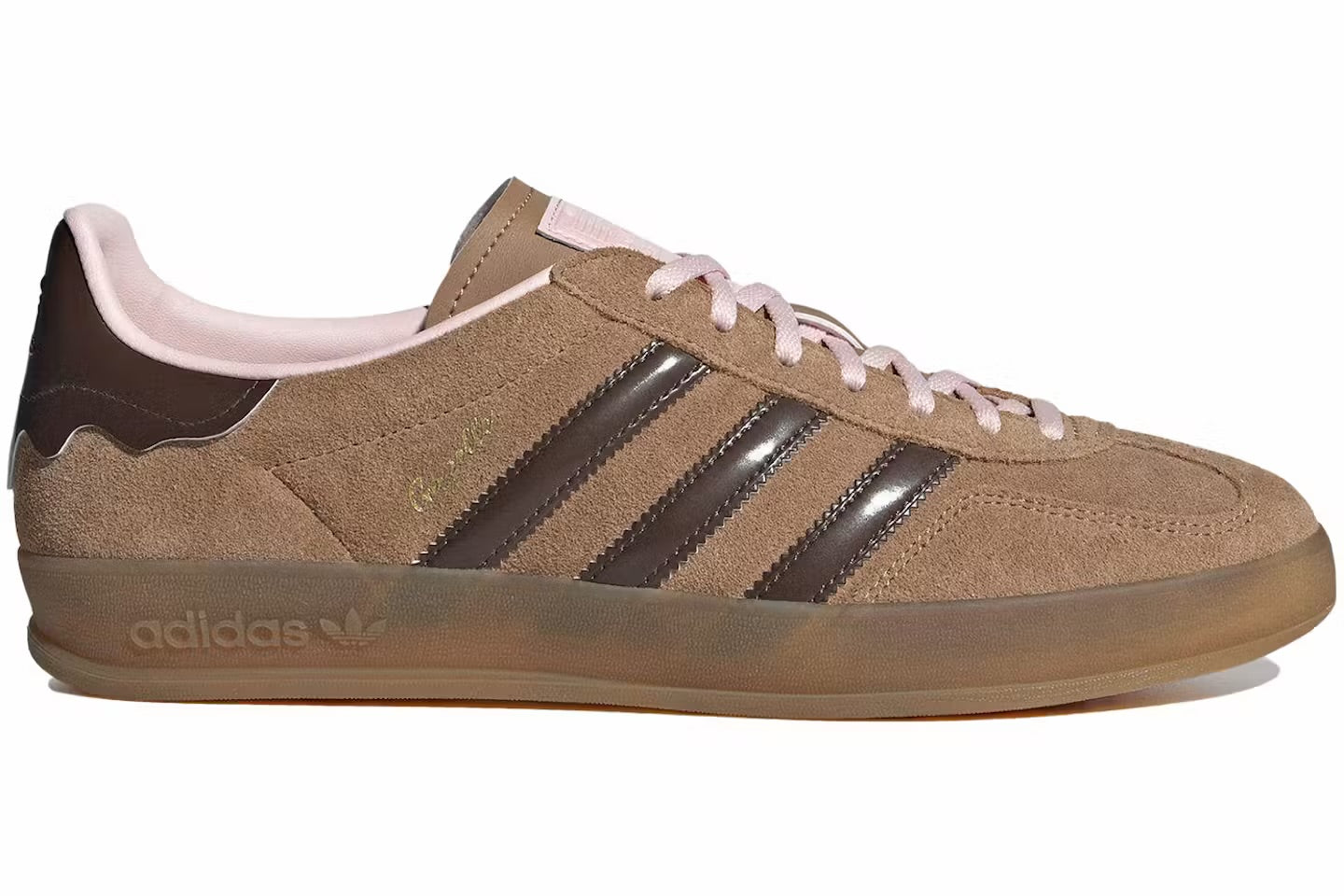 brown adidas Samba sneaker with dark brown stripes and gum sole