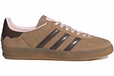brown adidas Samba sneaker with dark brown stripes and gum sole