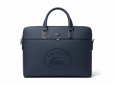 LACOSTE Embossed Leather Briefcase 💼🔵 | Premium Business Edition