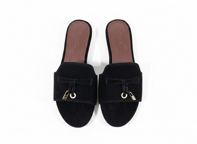 LORO PIANA Style Black Suede Slides 🖤✨ | Classic Minimal Edition