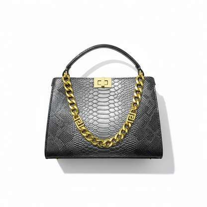 Fendi Snake-Embossed Black Handbag 🖤✨ | Luxury Chain Statement Bag