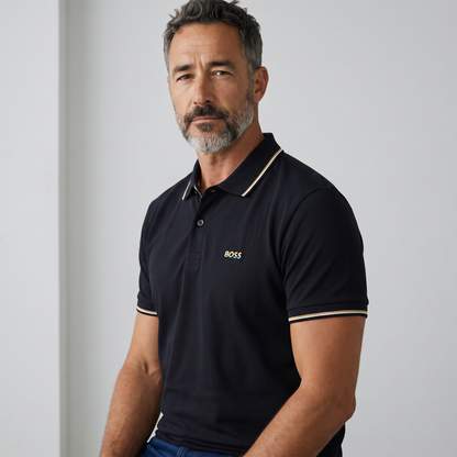BOSS Signature Polo – Navy Gold Edition ✨