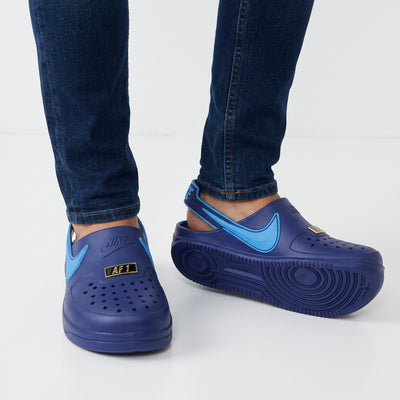 Nike blue AF1 clog slip-on with heel strap and perforated toe