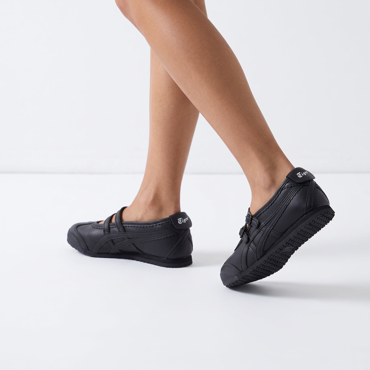 Onitsuka Tiger black Mary Jane sneakers with double buckle straps and textured rubber sole