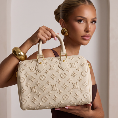 🤍 Louis Vuitton Monogram Empreinte Speedy Handbag – Cream