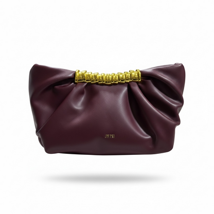 JW PEI Ruched Clutch Bag – Burgundy Wine 🍷✨ | Elegant Statement Piece