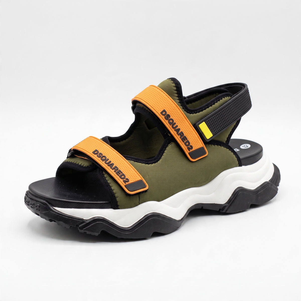 Dsquared2 olive sandal with orange branded straps and chunky sole