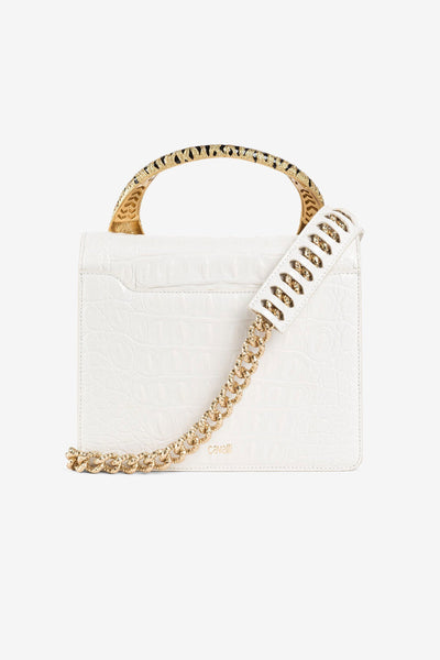 ROBERTO CAVALLI Tiger Handle  Bag – White Gold 🐅✨ | Statement Luxury Piece