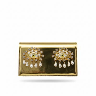 Schiaparelli Eye Embellished Gold Clutch – Full Metallic Couture 👁✨
