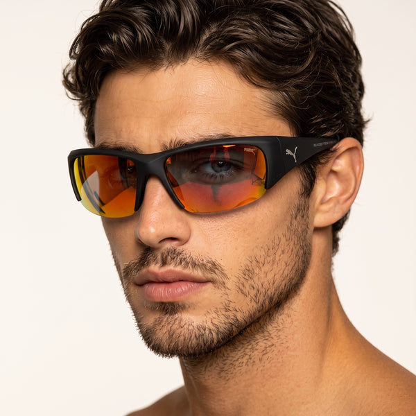 Puma Sunglasses – Matte Black Orange Mirror 🕶️