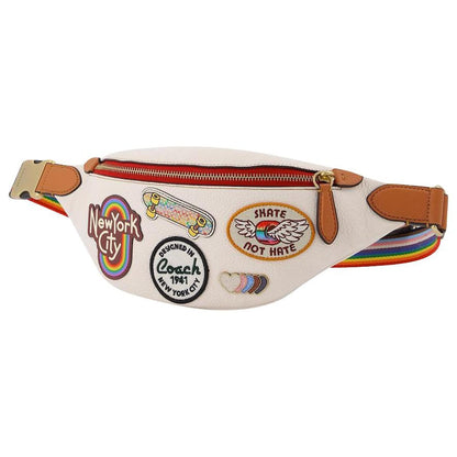 Coach White Leather Belt Bag with Colorful Patches