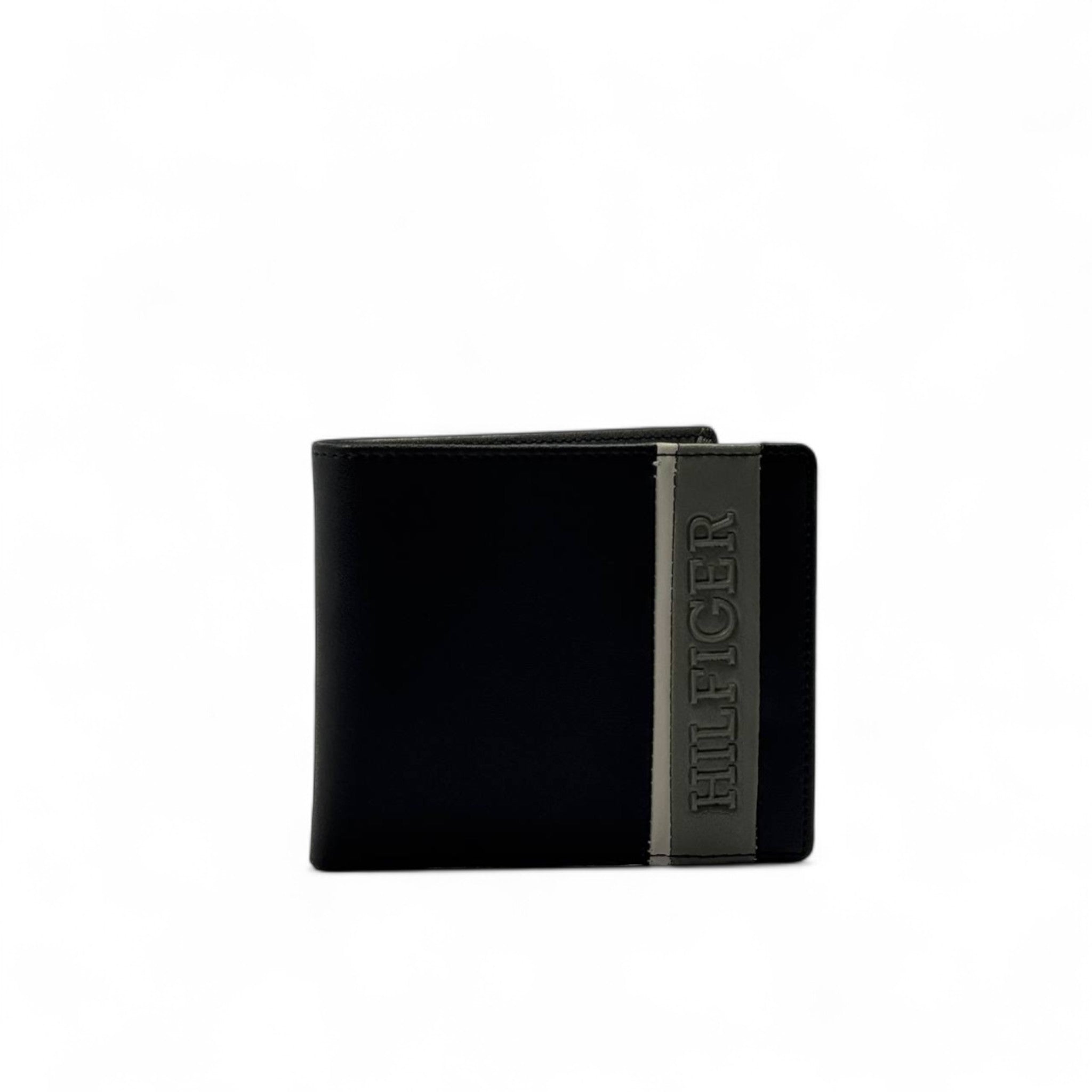 Tommy Hilfiger Black Leather Wallet with Grey Logo Strip 🖤🪙