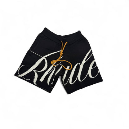 Rhude Black Logo Shorts – Bold Streetwear Style with Yellow Drawstring