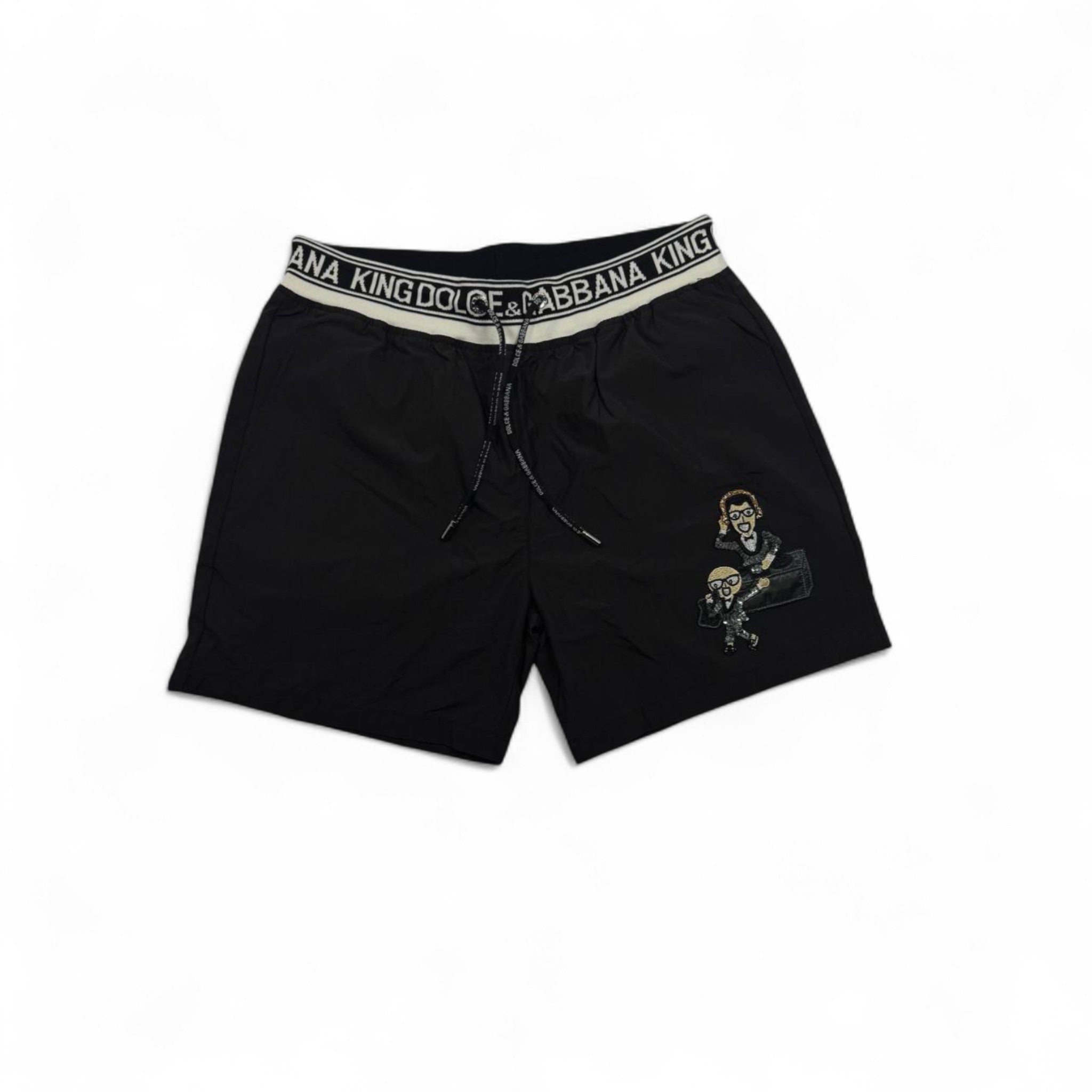 Dolce & Gabbana King Cartoon Black Swim Shorts – Iconic Designer Edition