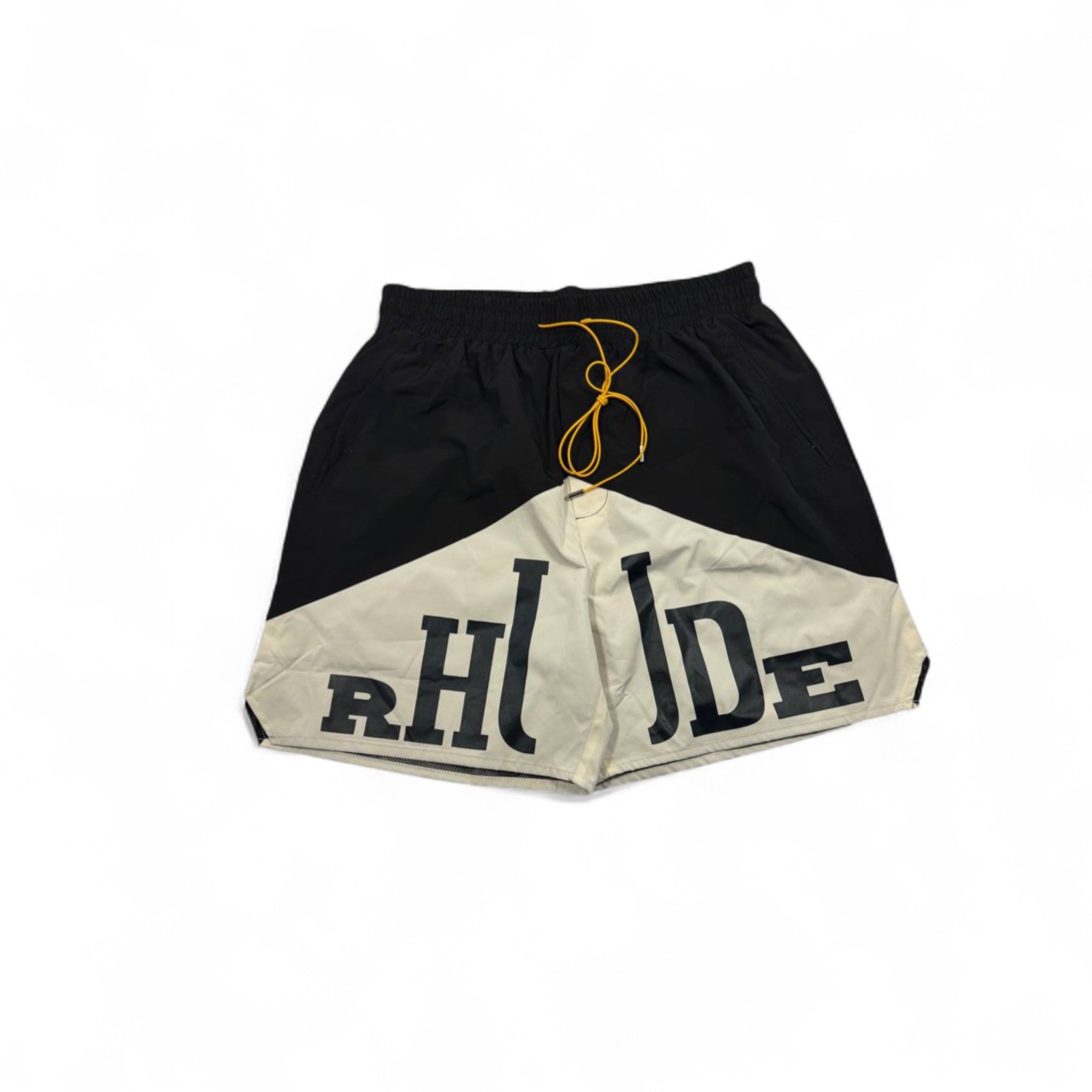 Rhude Panel Logo Swim Shorts – Black & Cream