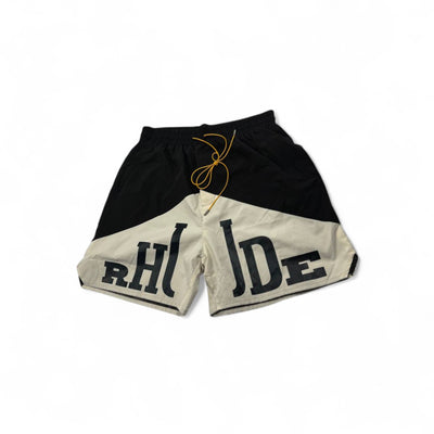 Rhude Panel Logo Swim Shorts – Black & Cream