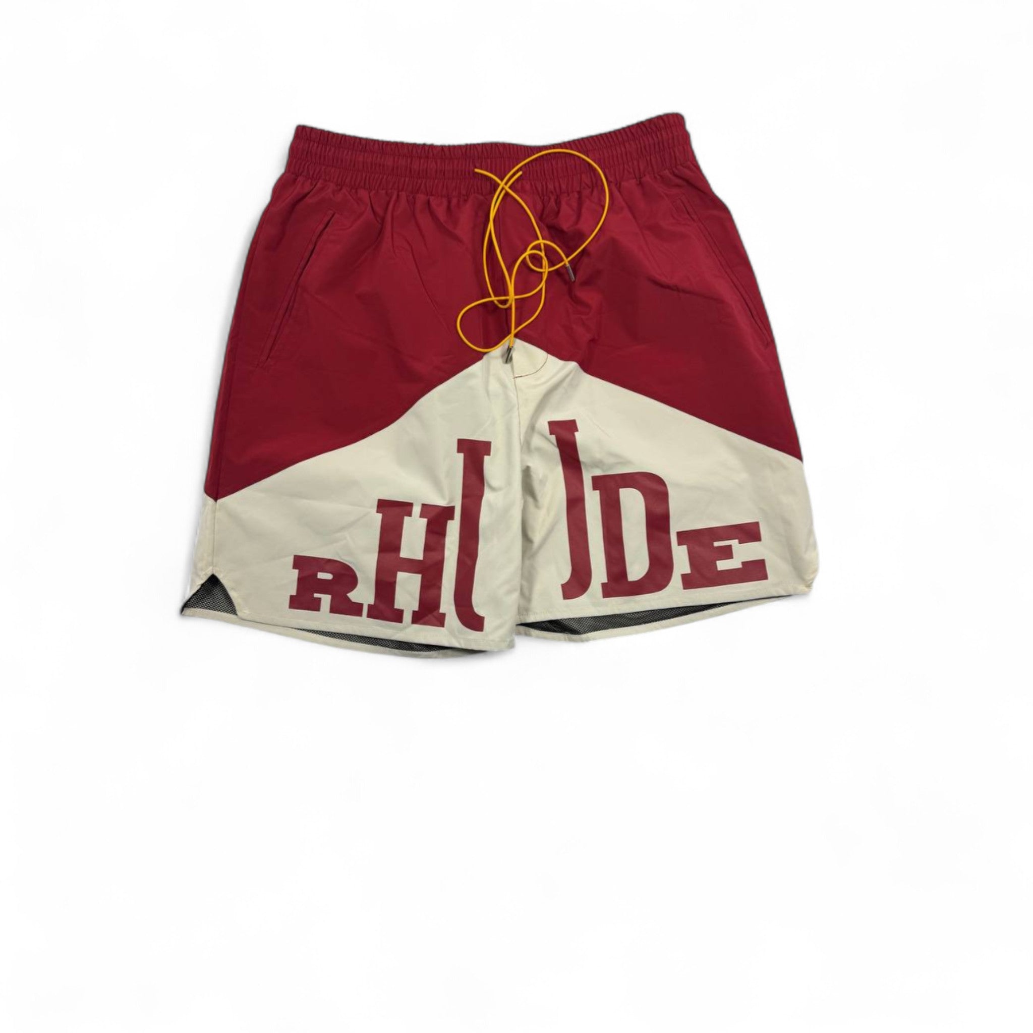 Rhude Panel Logo Swim Shorts – Red & Cream Edition ❤️