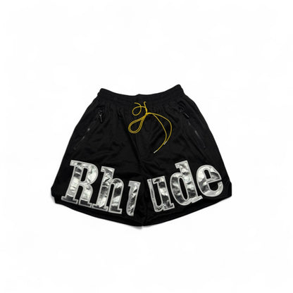 Rhude Black Statement Shorts with Silver Logo ✨🔥