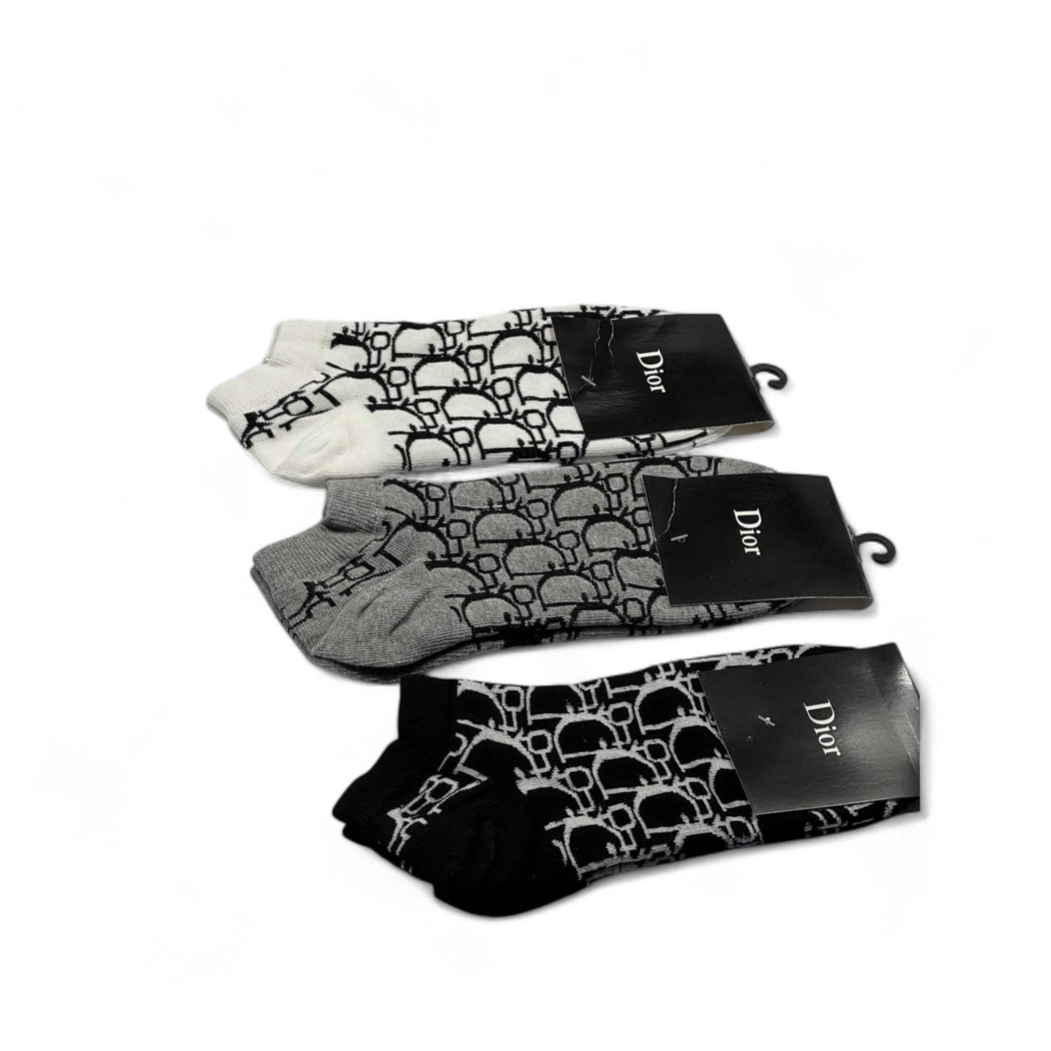 Dior Monogram Ankle Socks – 3-Pair Luxury Set