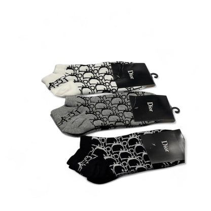 Dior Monogram Ankle Socks – 3-Pair Luxury Set