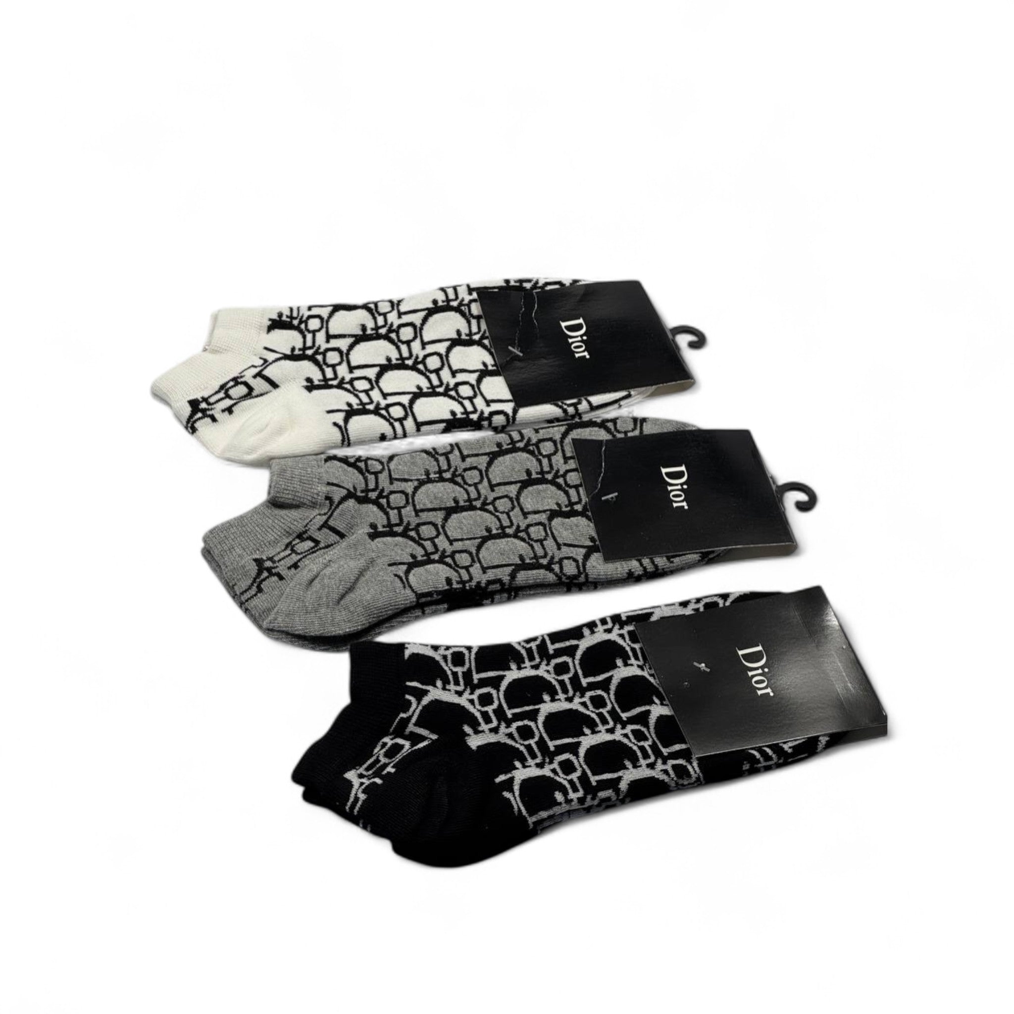 Dior Monogram Ankle Socks – 3-Pair Luxury Set