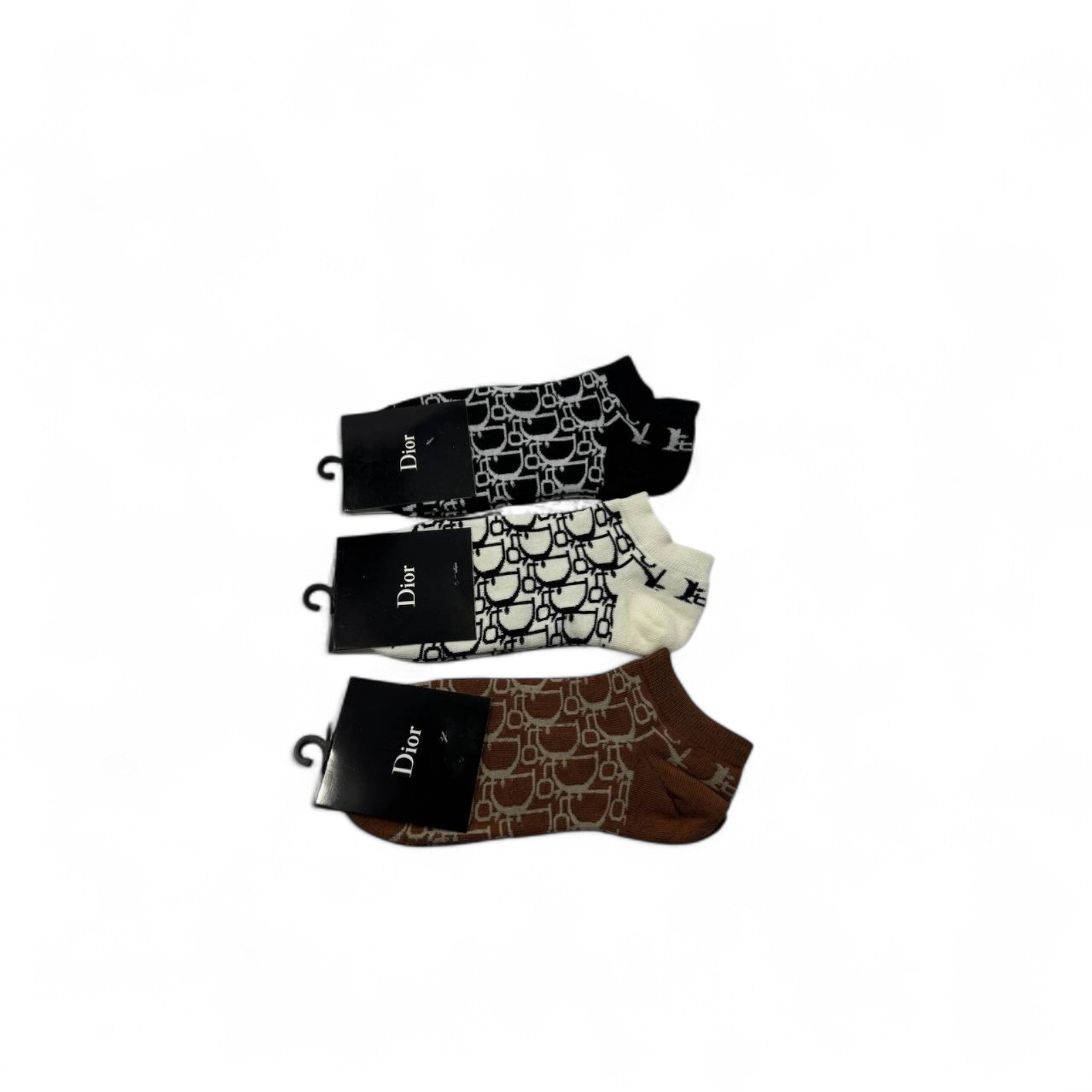 Dior Designer Ankle Socks Set – 3 Colors (Black, White, Brown)