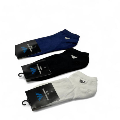 Giorgio Armani Logo Ankle Socks – 3-Pack (Navy, Black, White)