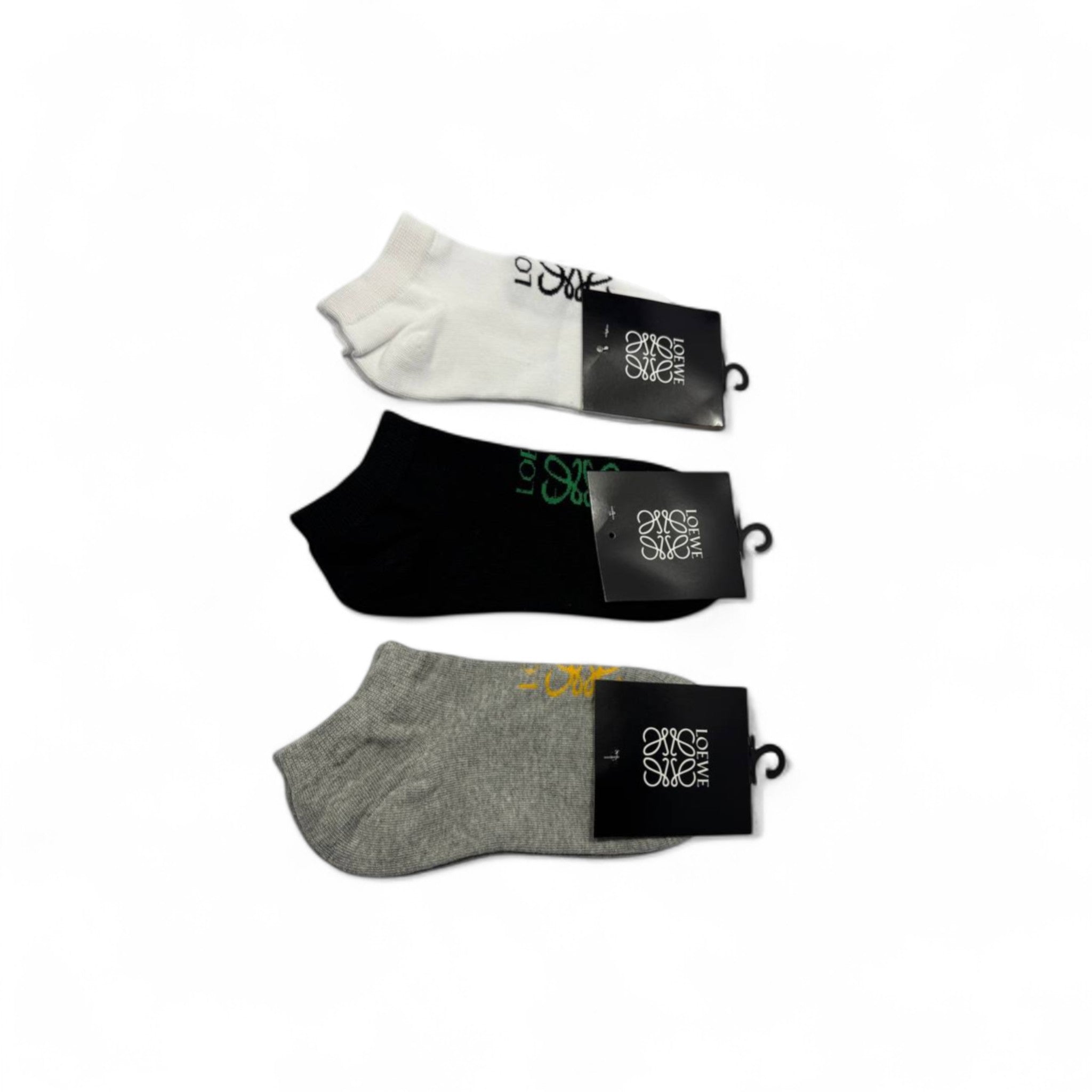 Loewe Ankle Socks – 3-Pack Set (White, Black & Grey)