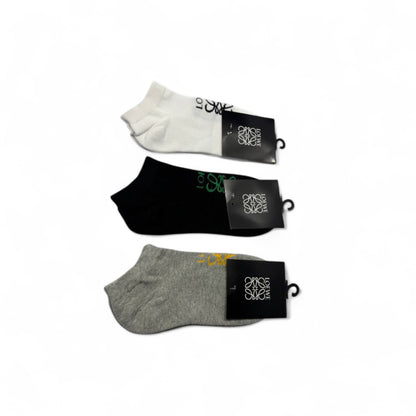Loewe Ankle Socks – 3-Pack Set (White, Black & Grey)