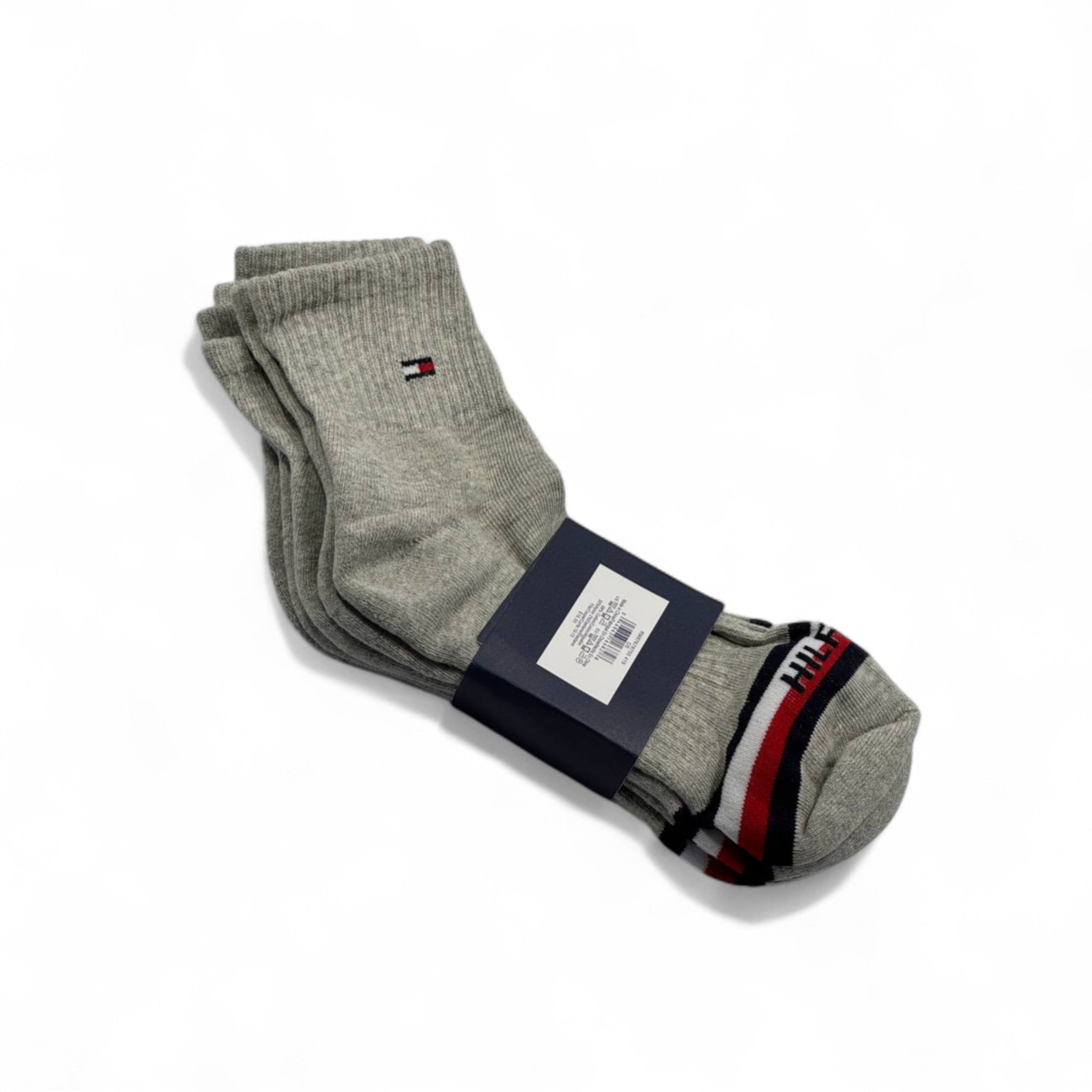 Tommy Hilfiger Logo Crew Socks – 3-Pack (Grey with Bold Toe Logo)