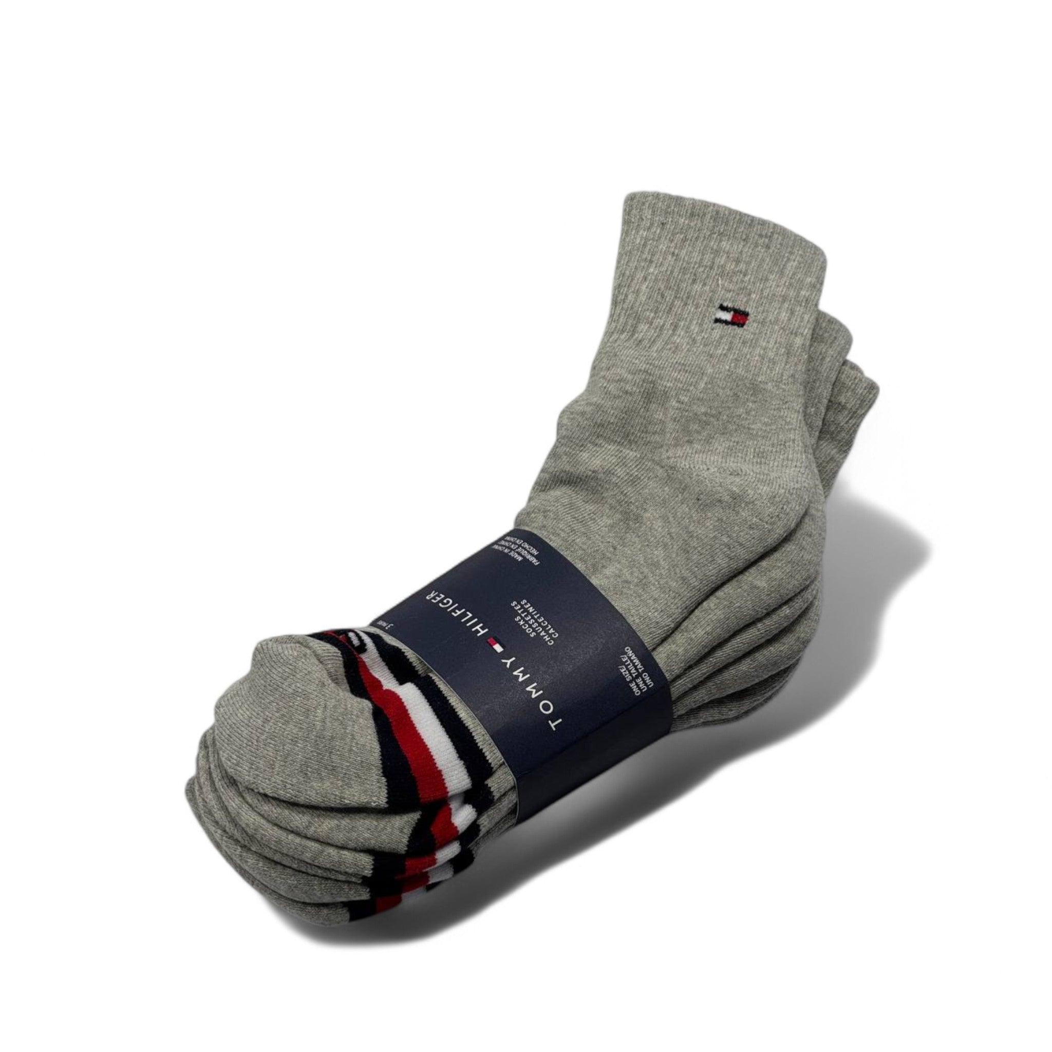 Tommy Hilfiger Logo Crew Socks – 3-Pack (Grey with Bold Toe Logo)