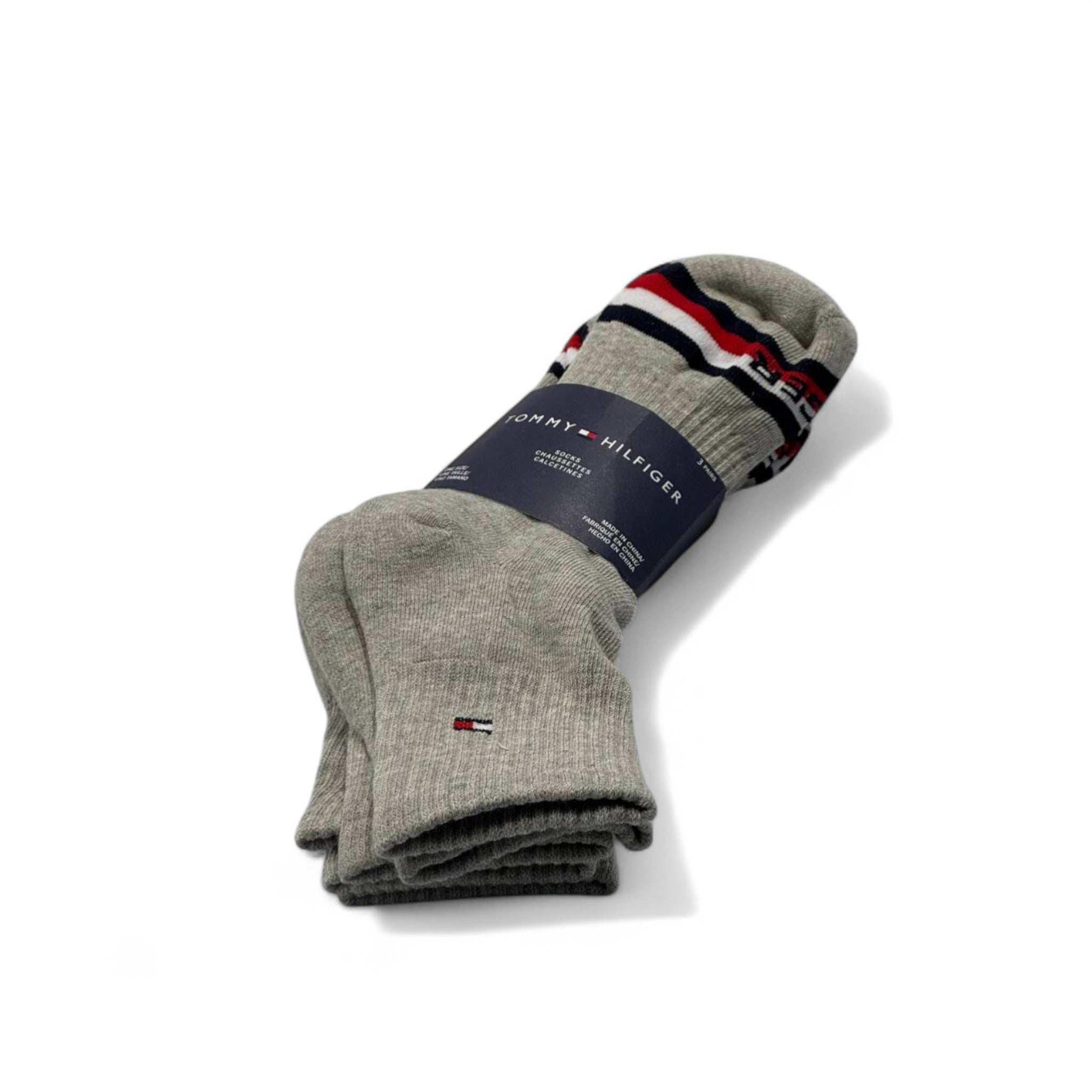 Tommy Hilfiger Logo Crew Socks – 3-Pack (Grey with Bold Toe Logo)
