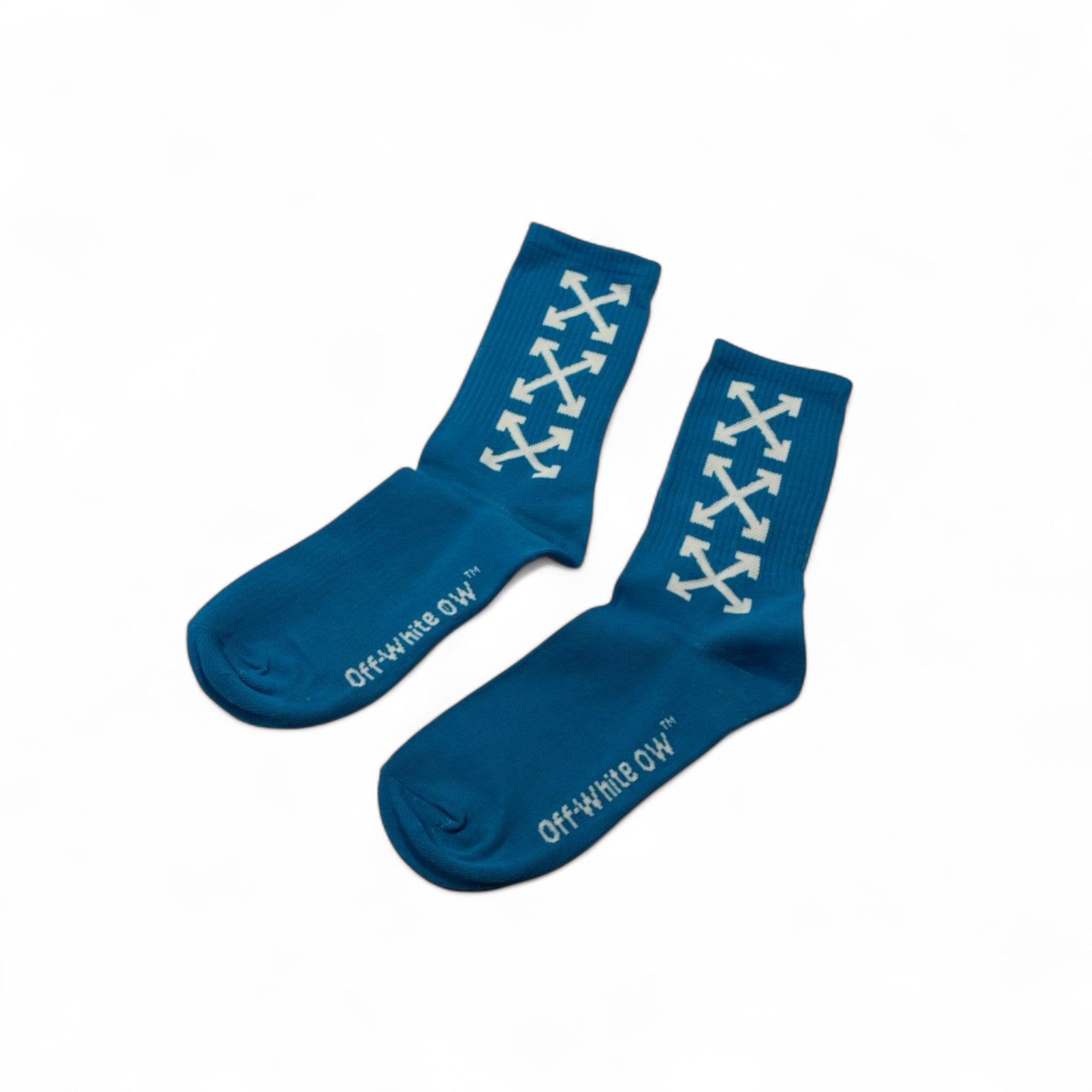 Off-White Style Arrow Logo Socks – Blue Edition
