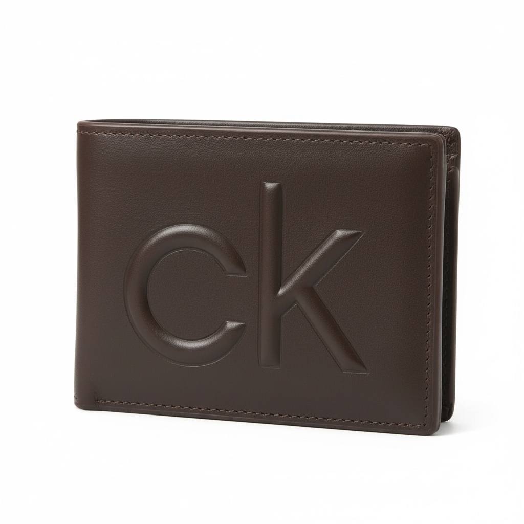 Calvin Klein CK Embossed Leather Bifold Wallet – Brown 🤎✨