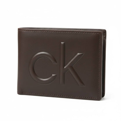 Calvin Klein CK Embossed Leather Bifold Wallet – Brown 🤎✨