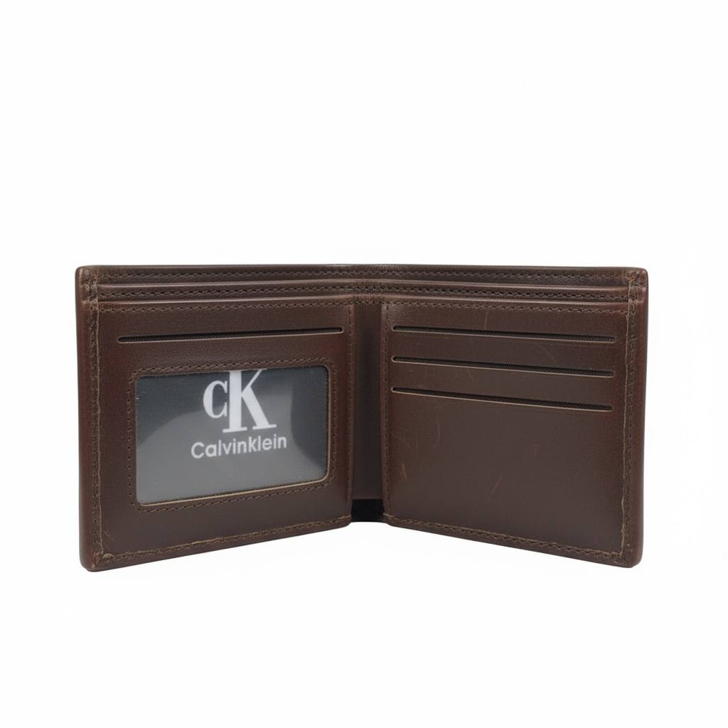 Calvin Klein CK Embossed Leather Bifold Wallet – Brown 🤎✨