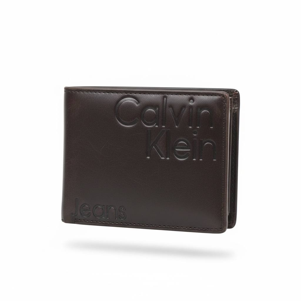 Calvin Klein Jeans Embossed Leather Bifold Wallet – Brown 🤎✨