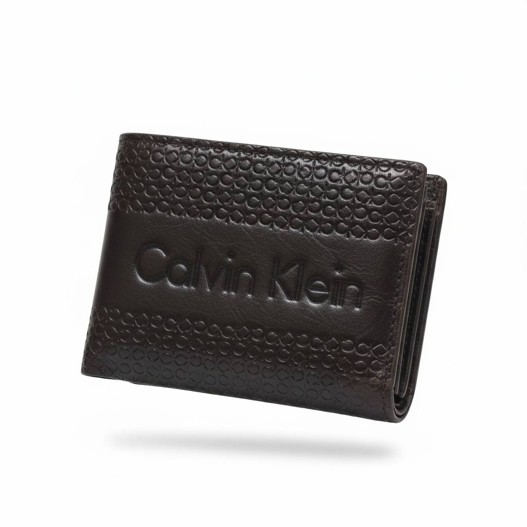 Calvin Klein Textured Embossed Leather Bifold Wallet – Brown 🖤✨