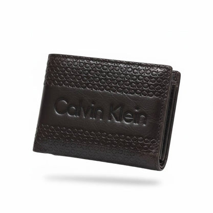 Calvin Klein Textured Embossed Leather Bifold Wallet – Brown 🖤✨