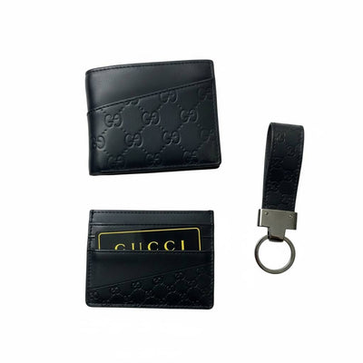 Gucci GG Embossed Leather Wallet, Card Holder & Key Ring Set – Black 🖤✨