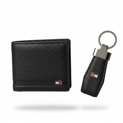 Tommy Hilfiger Pebbled Leather Wallet & Key Holder Set – Black 🖤✨