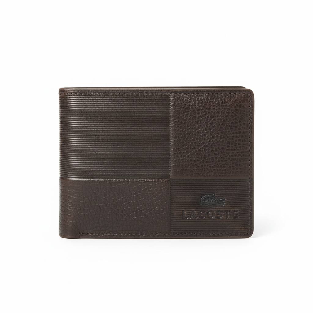 Lacoste Patchwork Leather Bifold Wallet – Dark Brown 🐊🖤