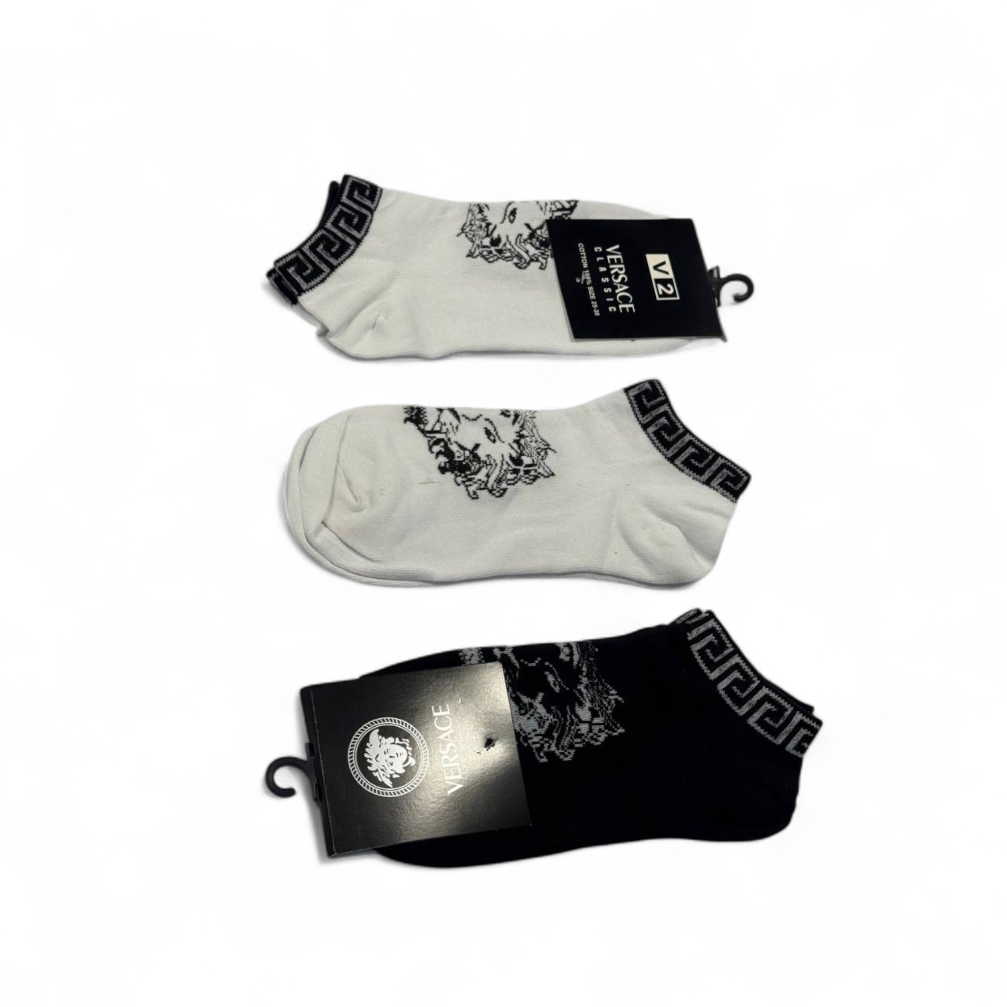 Versace-Inspired Medusa Socks 3 Pack ⚪⚫ | Bold Statement in Monochrome